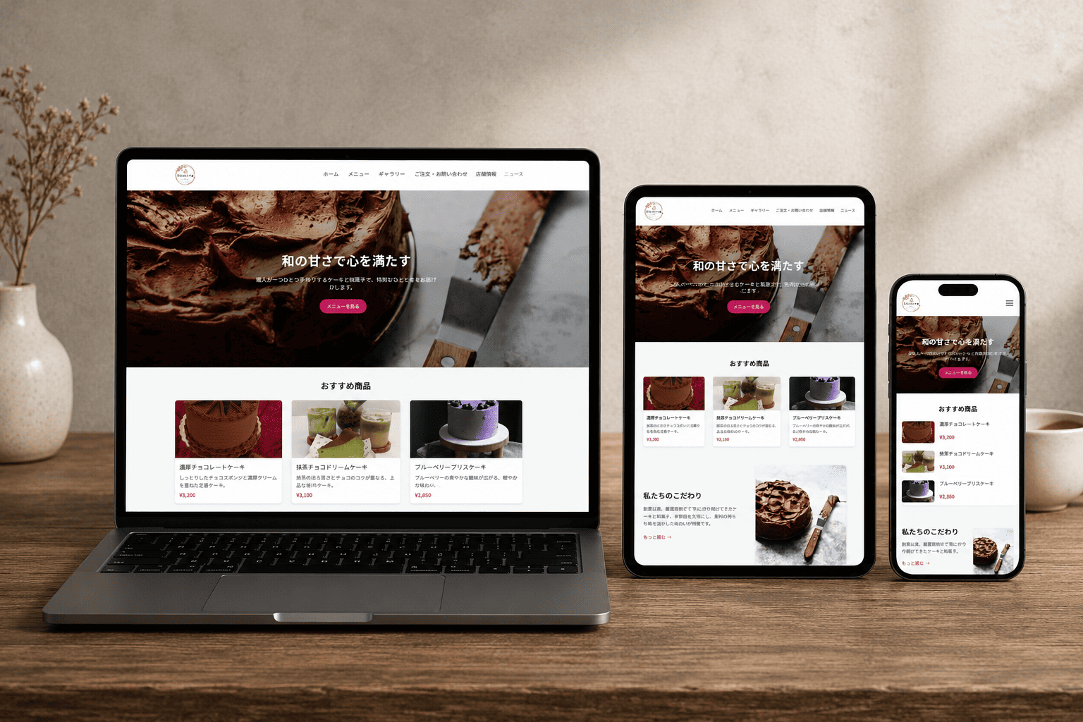 Sakura Cake Shop website mockup example